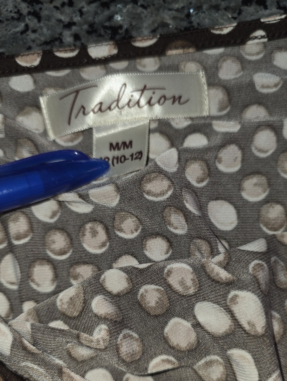 Tradition Polka Dot Cowl-Neck Top in Brown and Cream Sz Medium - Picture 2 of 2